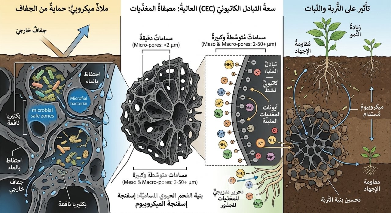 هندسة الريزوسفير: كيف يحفز التآزر بين الفحم الحيوي (Biochar) وشاي الفرميكومبوست المناعة الذاتية للنبات؟