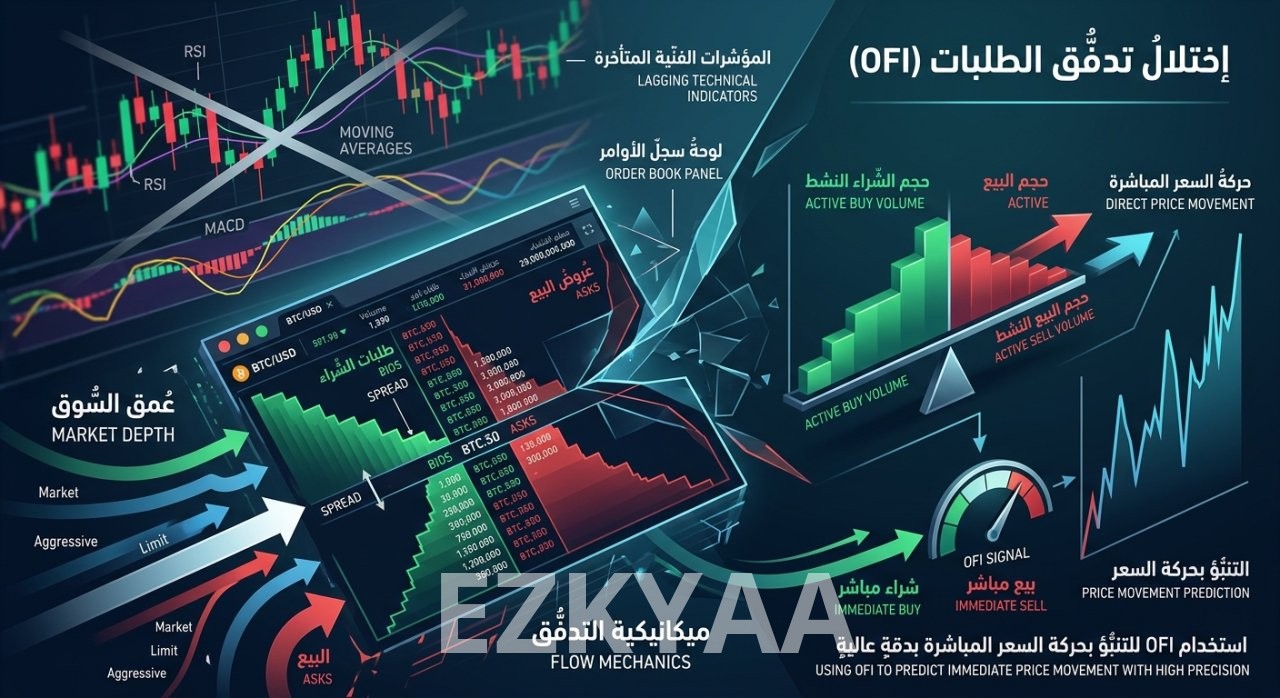 لفيزياء المالية وديناميكية السيولة: كيف يقرأ صناع السوق اختلال تدفق الطلبات (Order Flow Imbalance)؟