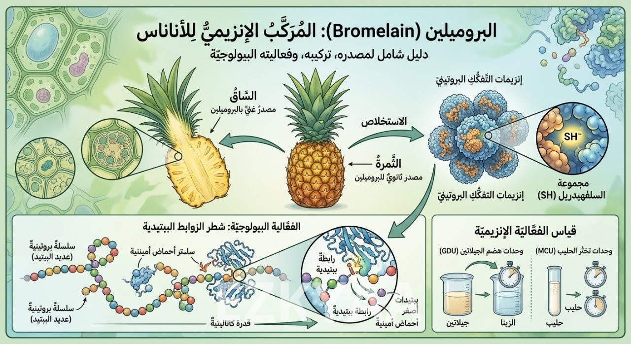 كيمياء الإنزيمات النباتية: حركية تحلل البروميلين (Bromelain) والامتصاص المعوي الفائق